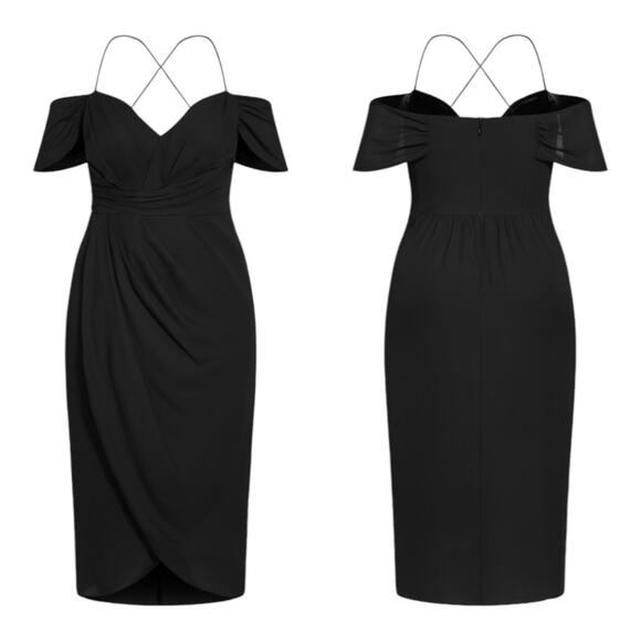 City Chic NWT Entwine Tulip Drape Maxi Dress Black Size 16 V-Neck Off Shoulder - Picture 2 of 13